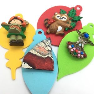Christmas Brooch Lot of Four Holiday Pins